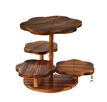 Custom 4 Tier Cupcake Tower Stand Wood Cake Stand With Tiered Tray Decor Flower Shape Display Stand