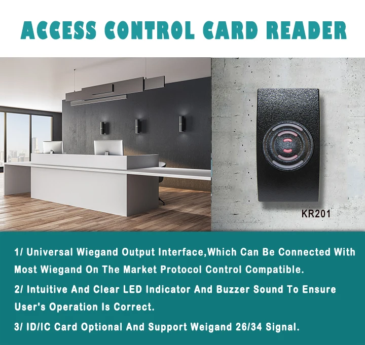 Lector de tarjetas de control de acceso de tarjetas KR201 RFID con Wiegand 26/34 Impermeable IP65 125Khz 0