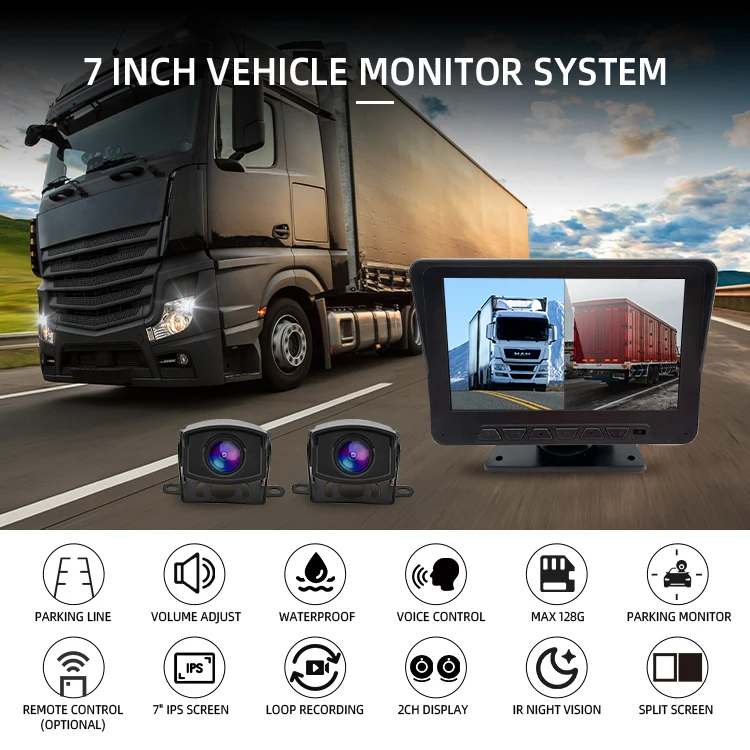 product wemaer 7 inch screen forklift front and rear view camera forklift safety device voice control truck monitor for forklift truck966-1