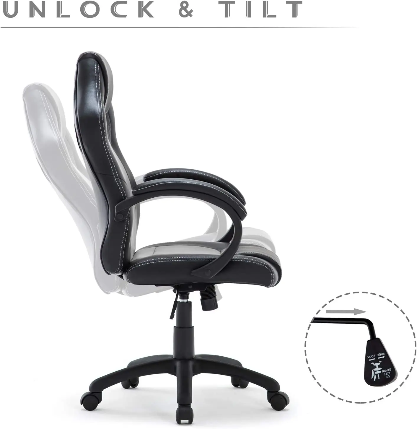 Cadeira de escritório ergonômica de design moderno Cadeira de escritório de computador confortável Cadeira ajustável reclinável giratória Cadeira de PC e jogo de corrida 3