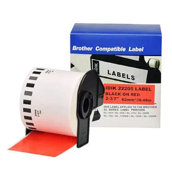 62mmx30.48m Label Paper Roll Black on Red Thermal Transfer 22205 DK Label Tape Compatible for Brother QL Printer Ribbon