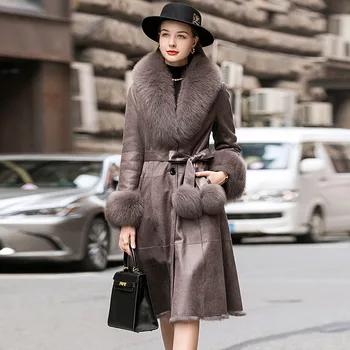 OEM Elegant Fur One Long Fox Collar Women'S Luxury Fur Coat Natural Real Mink Coat