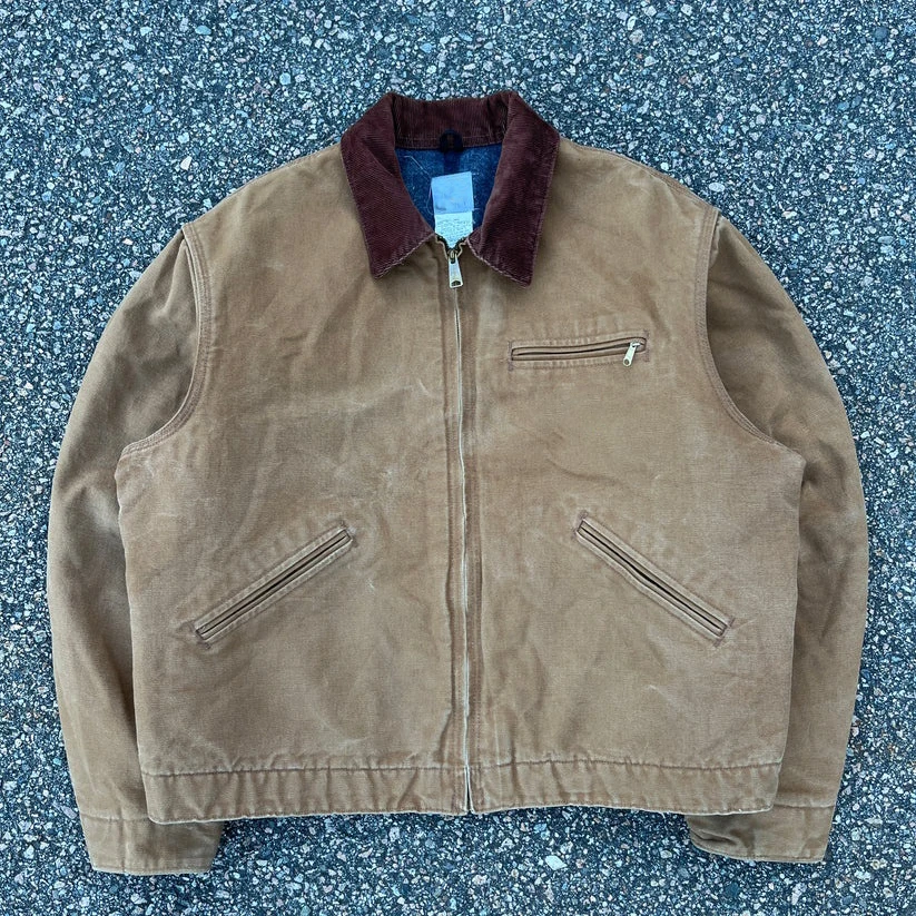 Manufacturer Custom Patch Embroidery logo Cotton Twill Denim Canvas Vintage Wash Rhinestone Cotton Jacket for Men details