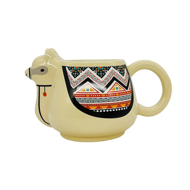 Cute Lovely 3D Alpaca Shape Promotional Gifts Large Capacity Ceramic Coffee Mugs with Spoon