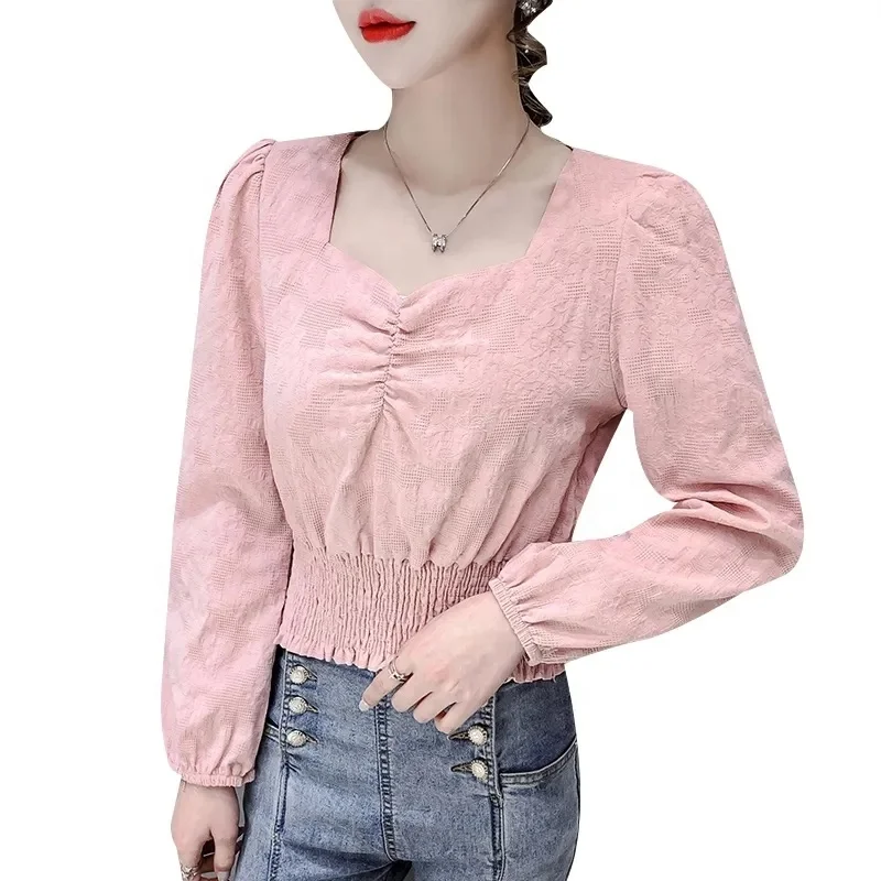 Women's Basic Long Sleeve Button Down Collar Blouse Stretch Office Simple Slim Fit Casual Work Female Shirts