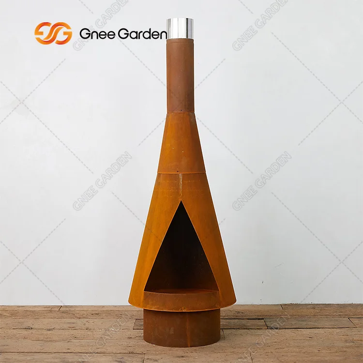 Corten Steel Outdoor Freestanding Wood Burning Fireplace Wood Burning