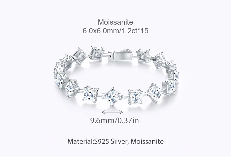 925 Silver VVS1 Moissanite Princess Cut Star Design Luxury Fine Jewelry Sparkling Moissanite Tennis Bracelet