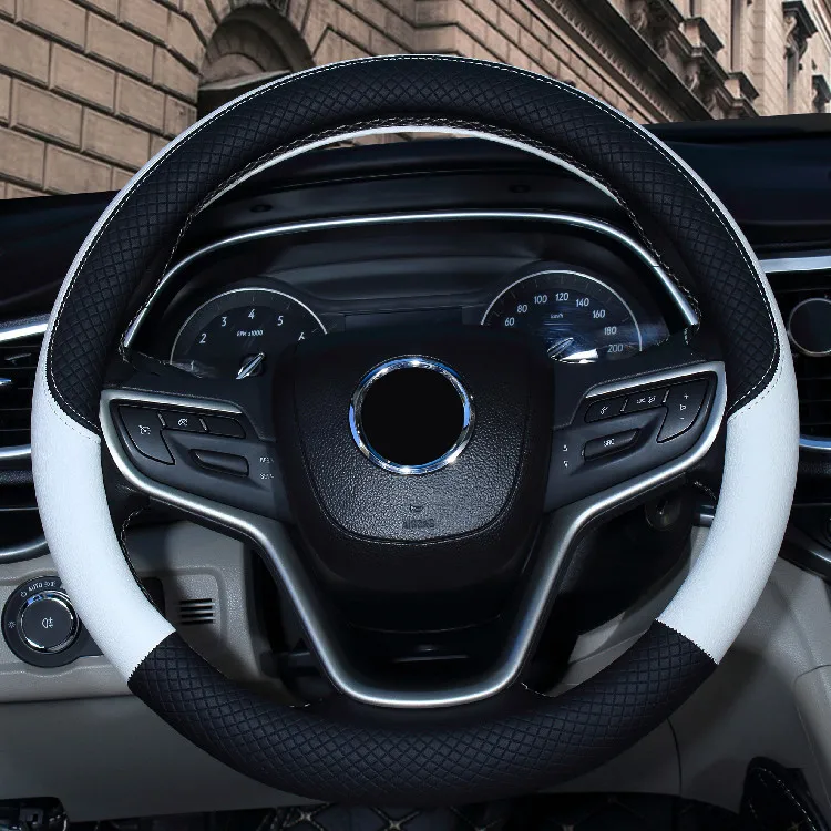 Sports-Style Leather Car Steering Wheel Cover Non-Slip Rubber Handle Protective Four Seasons Universal Car Decoration factory