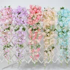 Wedding Romantic Artificial Cherry Blossom Garland Hanging Vine Silk Sakura Flower Hanging Wedding Wall Decoration Pink