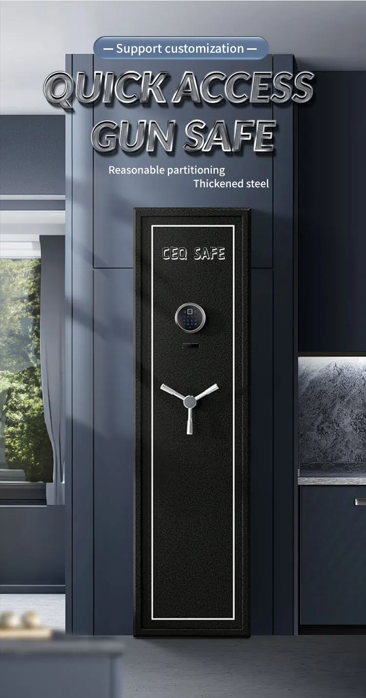 CEQSAFE High Quality Defense Weapons Metal Large Biometric Gun Safe Hidden Gun Safe Box with Key Lock manufacture