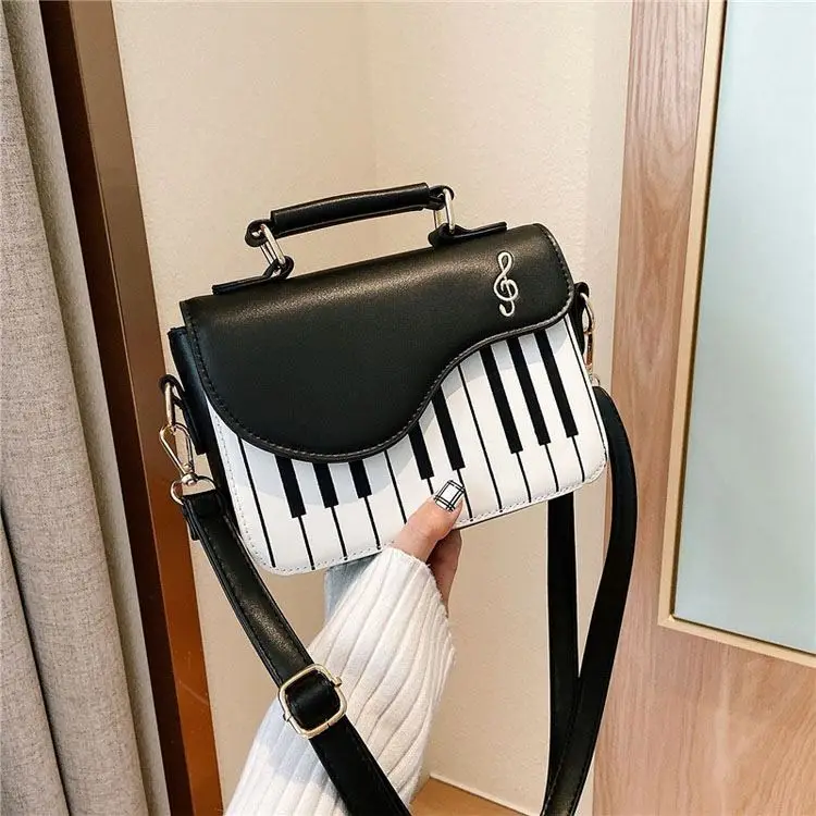 Hot Selling Woman Stylish Special Design Piano Pattern Handbag Brown Pu Purse Piano Cross-body Bags