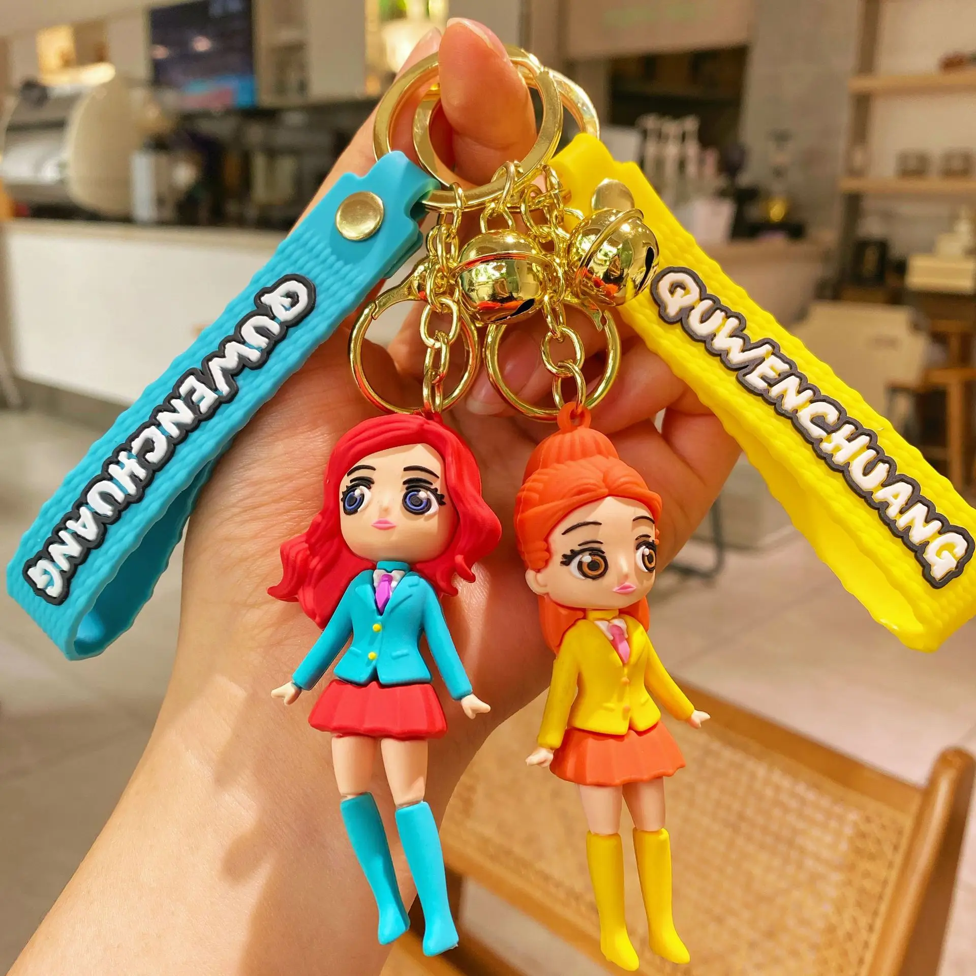 New Cartoon exquisite suit girl pendant doll key chain doll Car pendant Girl gift silicone Dress up girl keychain key chain