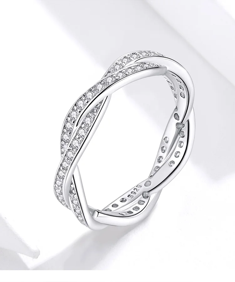 Clear CZ The Kiss Twist of Fate 925 Sterling Silver Stackable Ring 