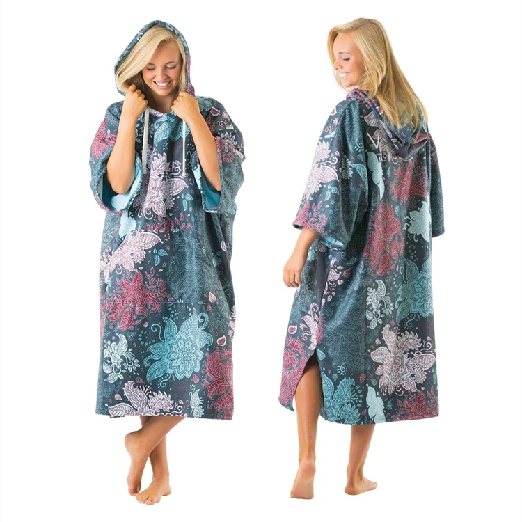 Personalized printed changing robe cotton velour surf poncho hooded beach towel for adults