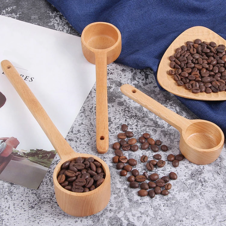 Custom logo Cheap seasoning Measuring spoons dessert coffee milk tea Bean Wooden Spoon Scoop