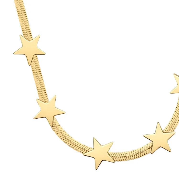 Latest High Quality 18K Gold Plated Stainless Steel Jewelry Five Pointed Star Snake Chain  Necklaces P213200