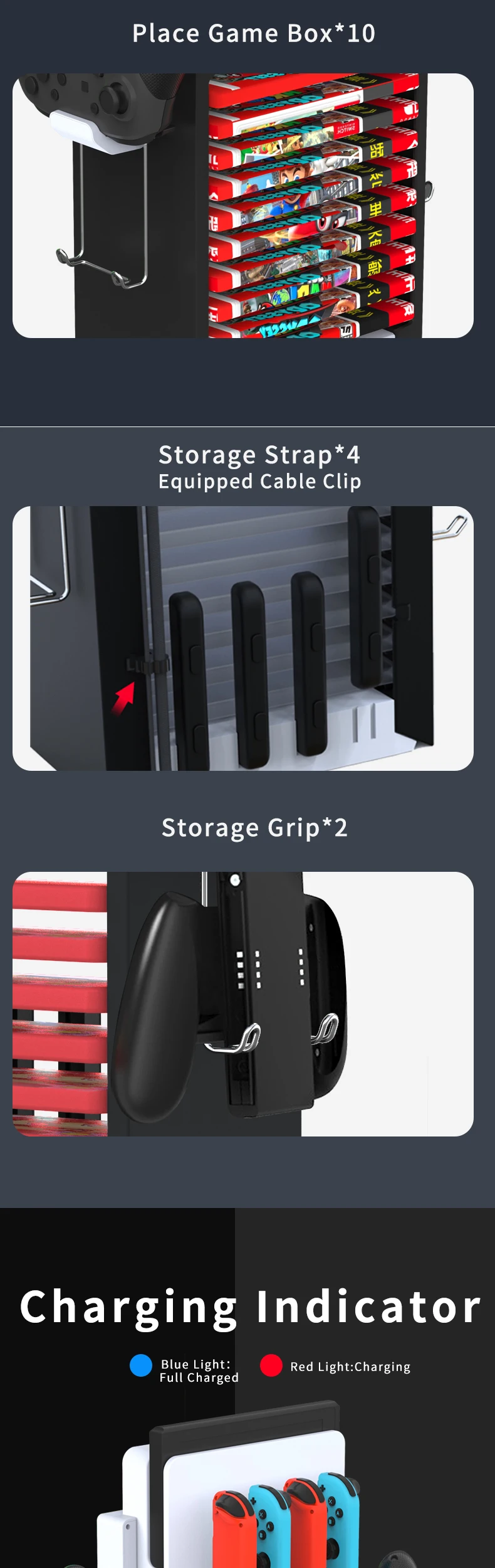 2024 Best Switch Dock Console Storage Tower Game Card Case Box Holder