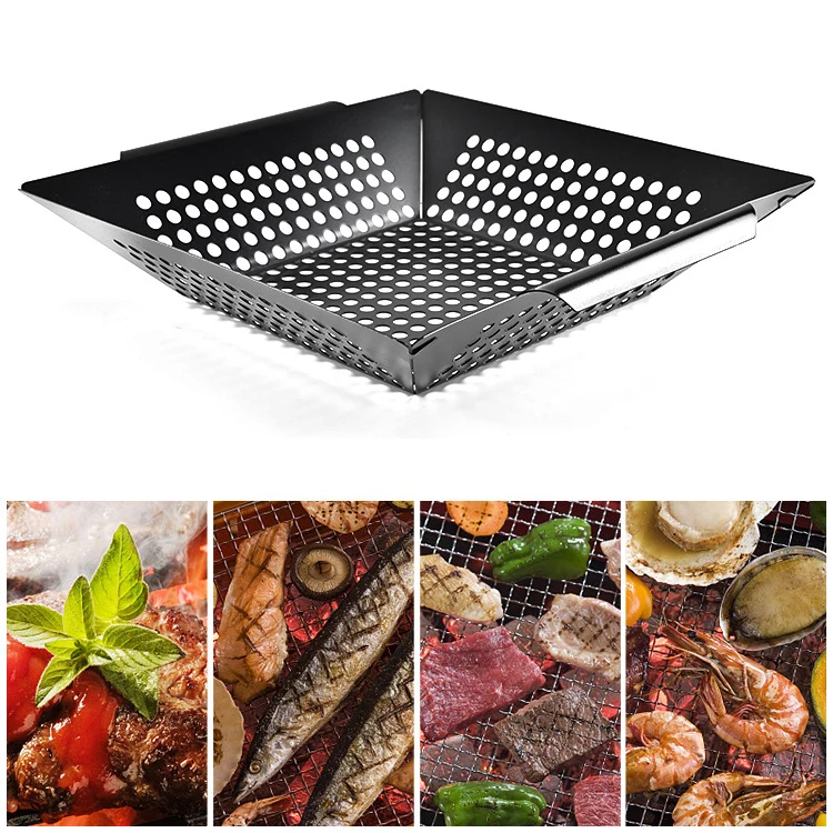 Online Top Seller Outdoor Barbecue Utensils BBQ Grill Vegetable Fish Meat Grill Tool Frying Pan Wok Tray