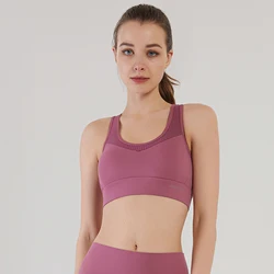Custom U-Neck Mesh Stitching Running Fitness Dance Criss-Cross Back Padded Yoga Vest Sports Bra Underwear For Women