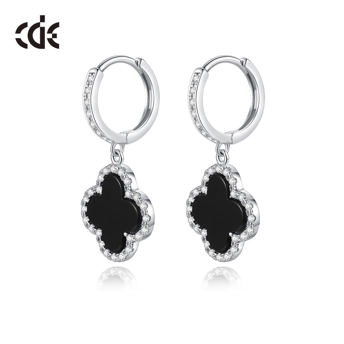 CDE ZYE001 Fine Jewelry Earring S925 Silver Rhodium Plated Earrings Wholesale Zircon Women Flower Shape Hoop Earrings