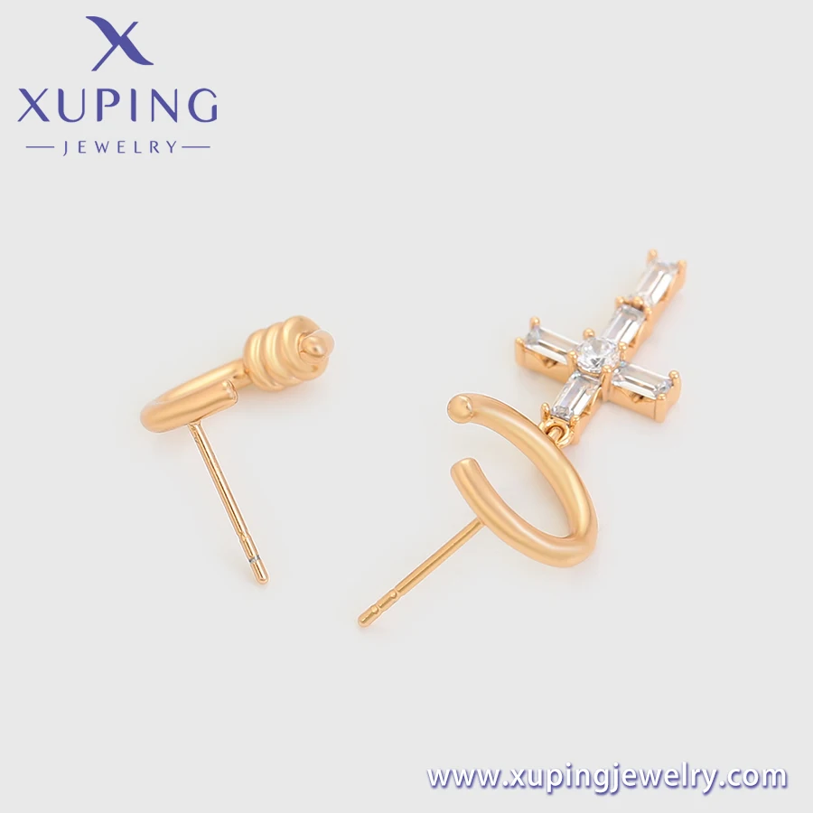 X000749923 xuping jewelry 18K Gold Color Simple Cross Earrings Religious Style Neutral Elegant Exquisite Daily Stud Earrings