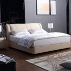 Leather Bed Modern Minimalist Bedroom Hotel Beige Luxury Comfortable Leather Soft Bed