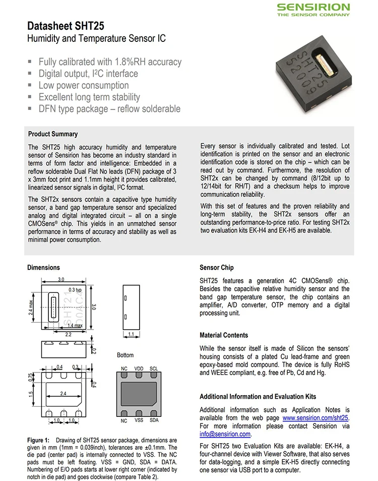 Sensirion Sht Low Power I C Interface Consumption Digital Humidity