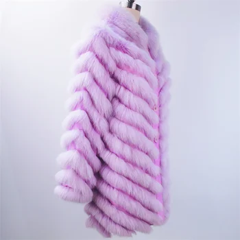 Wholesale Custom Design Light Purple Fur Collar Winter Plus Size Silk 100% Real Fox Fur Women'S Trench Coats