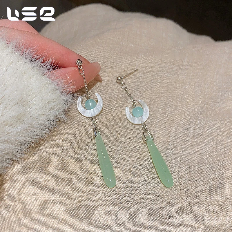 New Chinese Retro Long Tassel Everything Temperament Moon Drop Earrings Trendy Wedding Party
