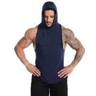 Aoyema Custom LOGO Men's Sleeveless Gym Hoodie Cut Off T Shirt Bodybuilding Muscle Workout Quick Dry Hooded Tank Tops