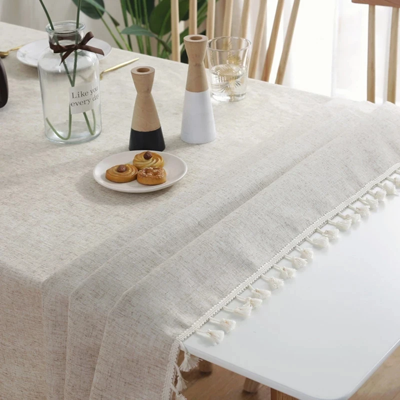 Custom Printed Desk Cloth Cover Mat Cotton Linen Rectangle Dustproof Tassels Tablecloth