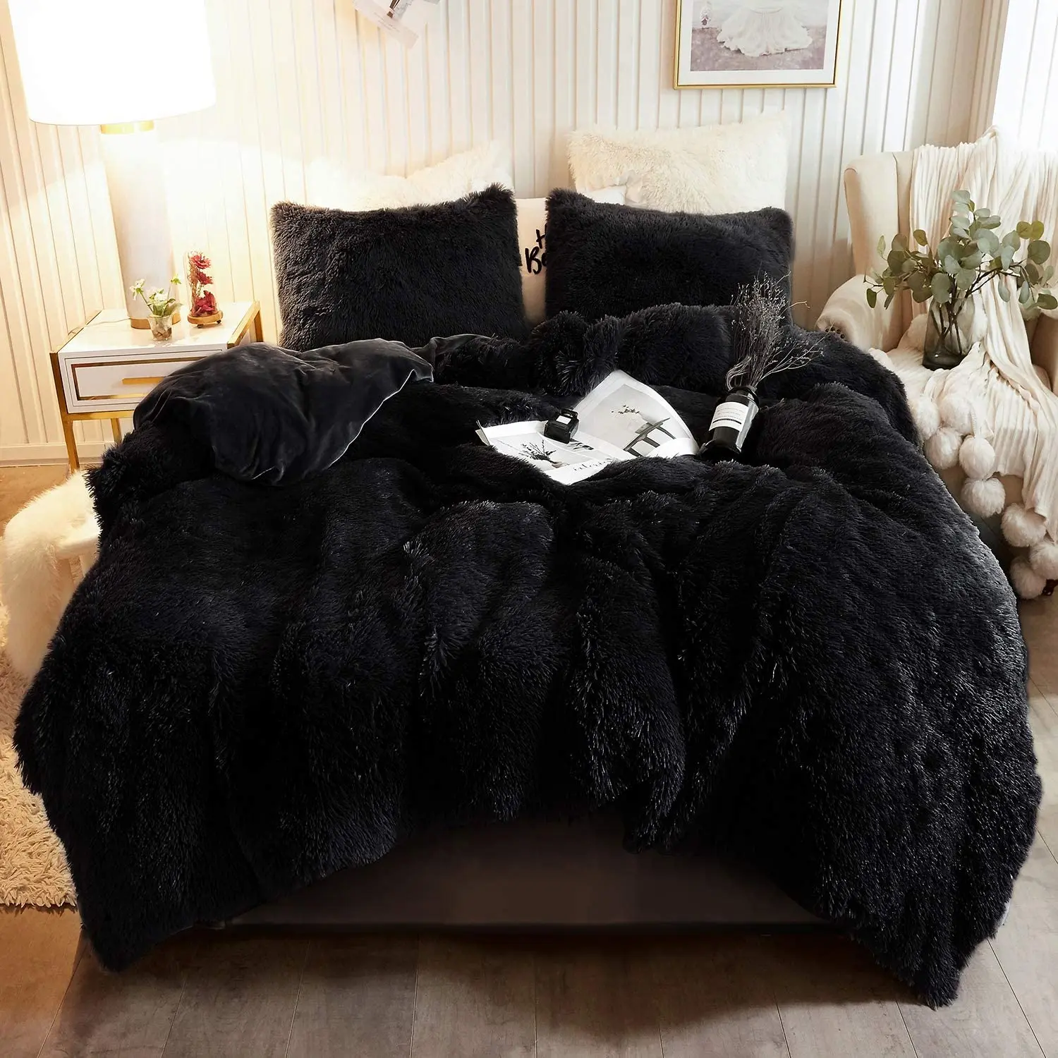 black shaggy duvet cover