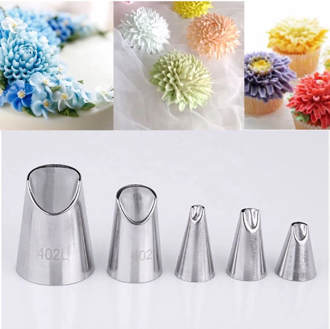 High Quality 5Pcs Stainless Steel Rose Flower Piping Tips for Cake Decorating Supplies Cookies Cupcake Icing Decorating Kits