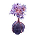 Healing Crystals Copper Money Tree Wrapped On Natural Amethyst Rose Quartz Base Crystal Bonsai Tree