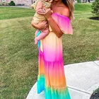 Ladies Maxi 2021 New Fashion Ladies Off Shoulder Tie-dye Gradient Holiday Maxi Dresses Women