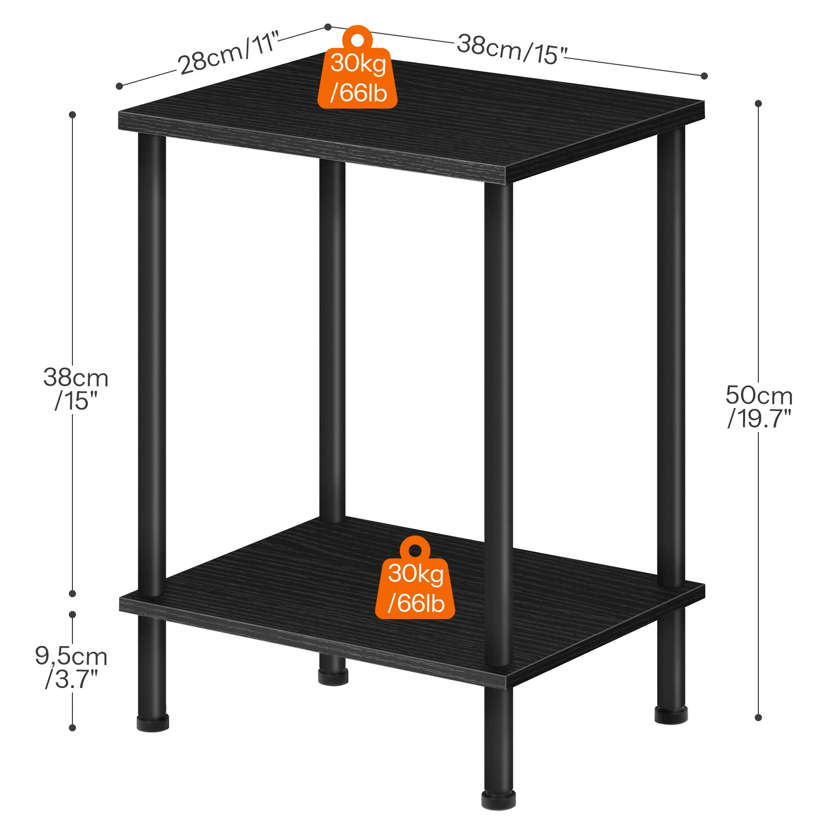 Wholesale Industrial Style Brown 2 Tier Side Table with Shelves Narrow Bedside Table Small Sofa End Table for Living Room