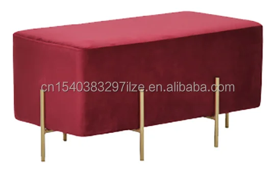 Metal base velvet rectangle ottoman bench stool event ottoman