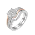 9k Classic Gold Jewelry Real 9k Rose Gold And Silver Round Cut Zircon Halo Couple Wedding Ring Set Jewelry