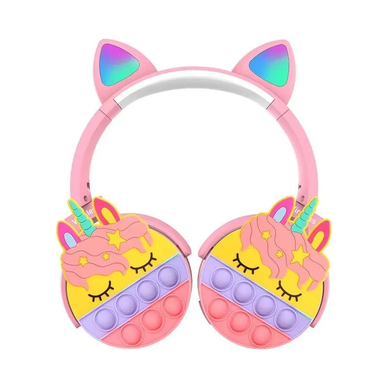 Wireless Premium Kids Headsets Stress Reliever Stereo Headset Cat Ear Silicone Popping Headphone