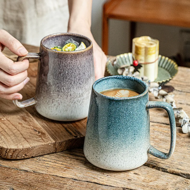 Custom Reactive Glaze Steeping Tea Mug Ceramic Tea Cup with Lid and Spoon