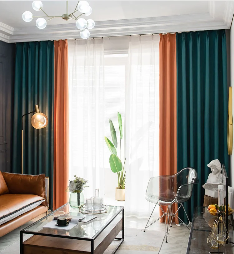 Northern Europe simple solid color curtain fabric blackout and sun-resistant for living room custom