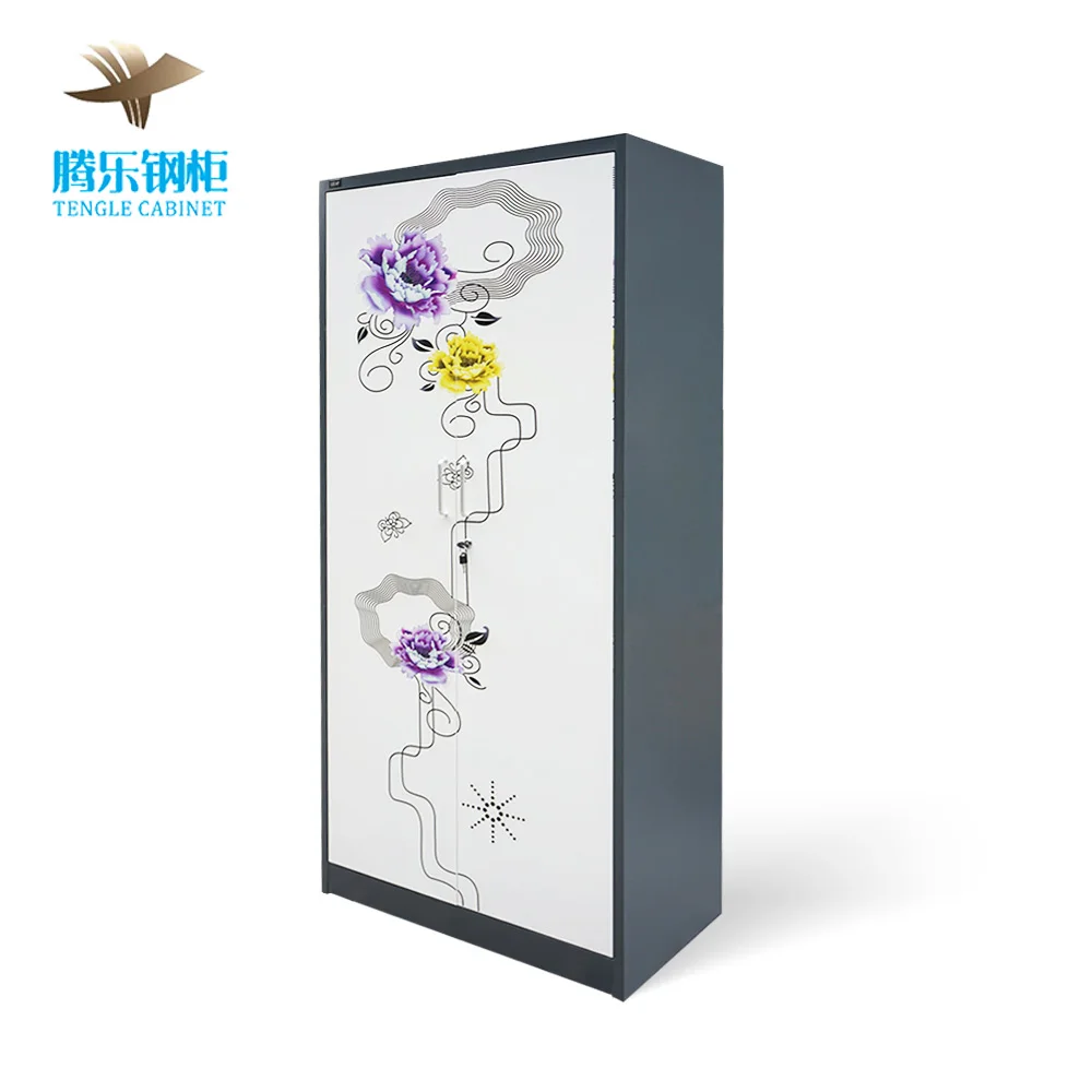 Pattern Printing Designs Bedroom Steel Flower Printing 2 Doors Wardrobe Steel Almirah Wholesale