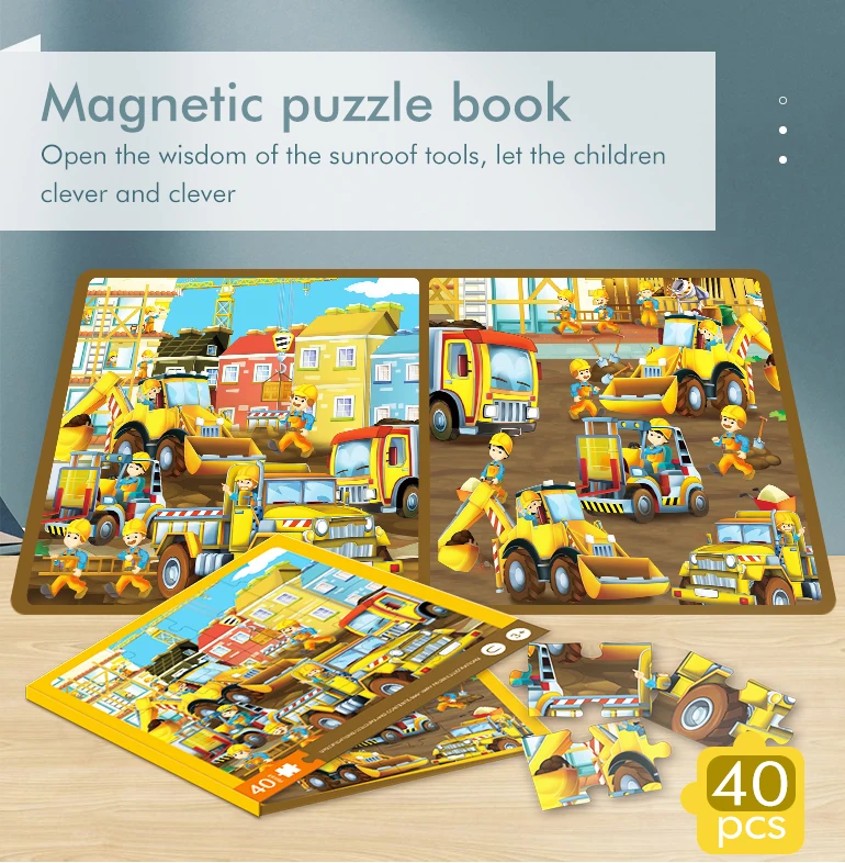 2 In 1 folding puzzle book puzzle games diy early education 40 PCS engineer kids playing magnetic jigsaw puzzle book