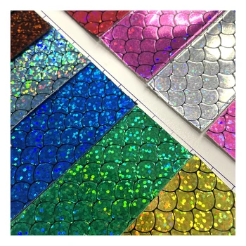 The latest fashion Fish scales pattern glitter PVC leather For shoes accessories