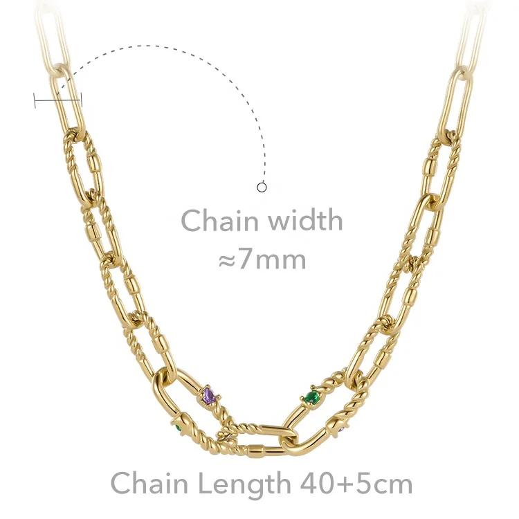 High Quality 14K Gold Plated Stainless Steel Jewelry Twist Chain Zircon Charm Accessories Necklace P213263