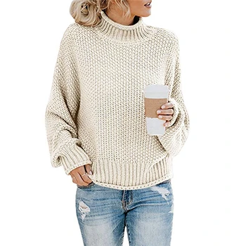 Long-sleeve Solid-color Celebrity Style Spliced Shag Line Turtleneck Sweater
