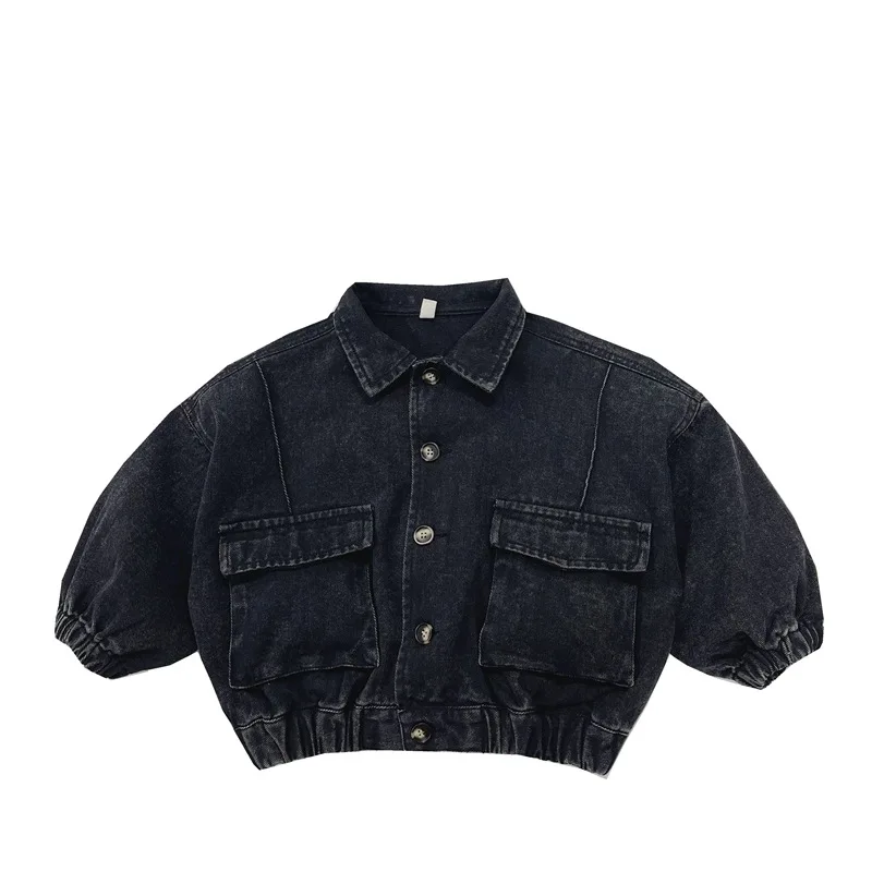 Kids Denim Jacket Autumn New Unisex By And Girl Solid Color Cardigan Coat Jacket Vintage Denim Tops Long Sleeve Loose Top Child