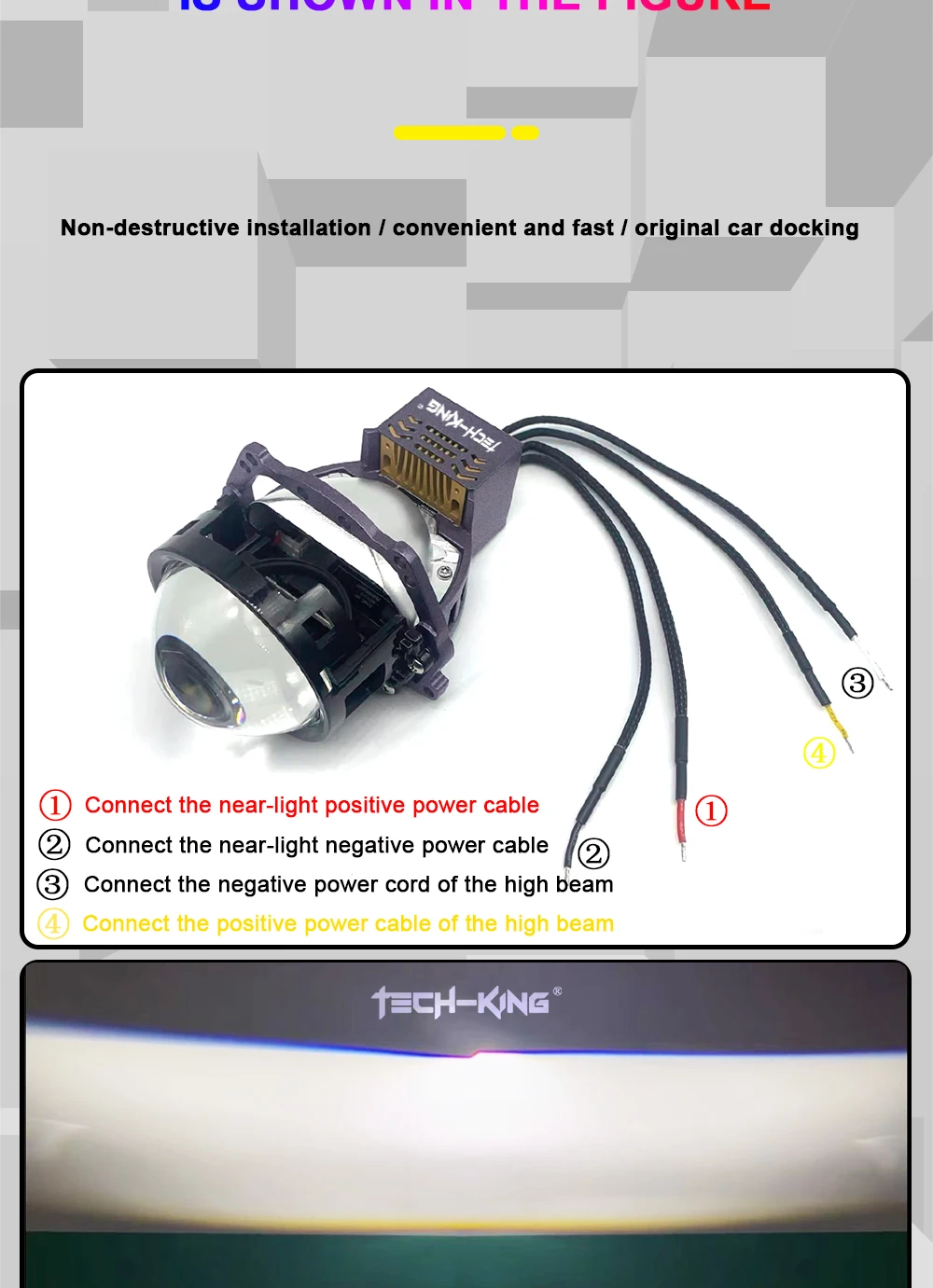 TECH-KING Car Headlight 75W 3.0 inch Bi-LED Projector Lens 6000K for Car Headlight Retrofit Dual LED Headlight Projector Lens