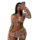 Women Sexy Mesh 3 Piece Set Club Outfits For Women Beach Vacation Summer Clothes Crop Top Skirt Matching Sets