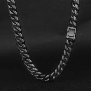Custom Matte Black Cuban Link chain Necklace Stainless Steel Cuban Link Chain